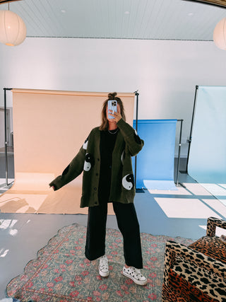 oversized yin yang cardigan - olive