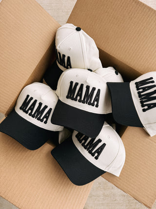 black + cream mama puff trucker hat