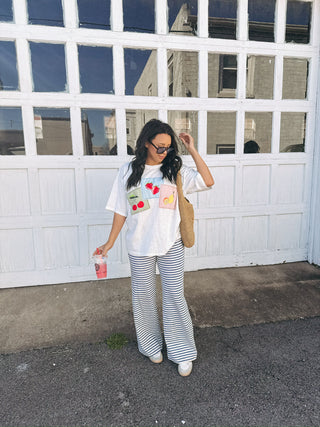 fall in line foldover pants - blue / ivory
