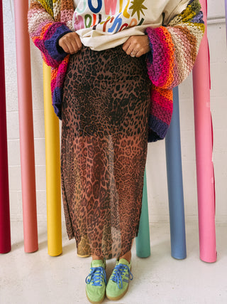 madonna mesh midi skirt - leopard