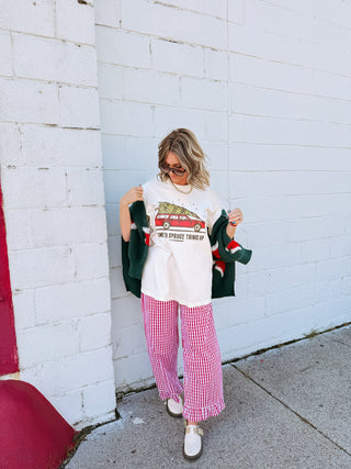 girly gingham pants - red