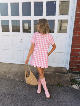 serena scalloped mini dress - pink