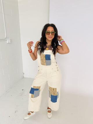 want you back patchwork overalls