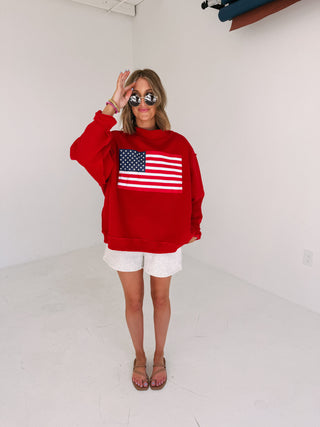reversible flag / USA mock neck - red