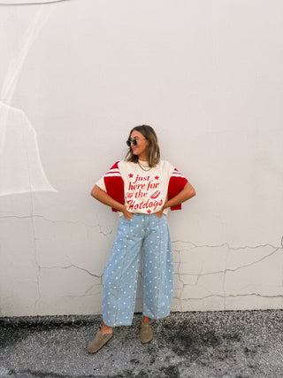 denim dot barrel leg jeans