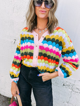 rainbow fish cardigan