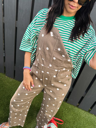 PEACH LOVE | thin stripe boxy tee - green / pink