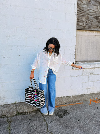 oversized embroidered top