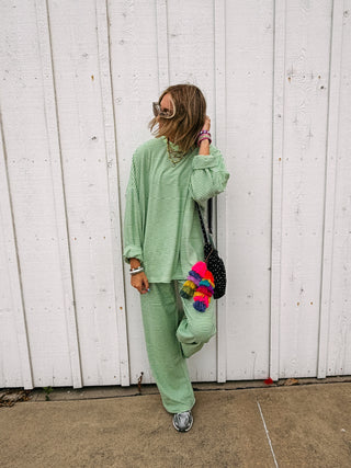 feeling fuzzy oversized top - lime