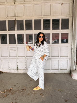 lost in comfort polka dot pants
