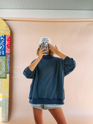 adore you blue stripe mock neck