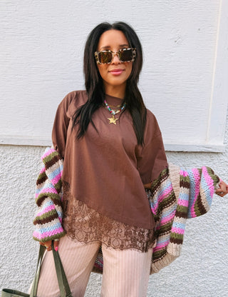 poker face lace tee - brown