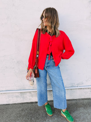 mistletoe bow cardigan