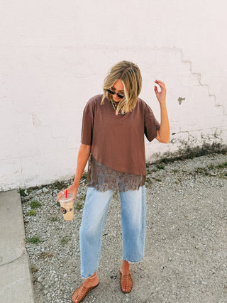 poker face lace tee - brown
