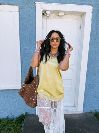 teenage dream lace tank top - yellow