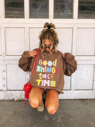 ETTA OG | good things take time sweatshirt - brown