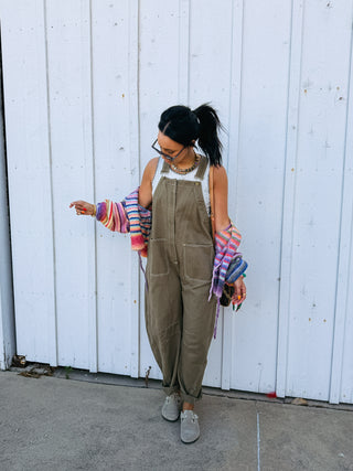 zip it up overalls - olive