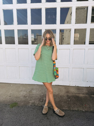 on the dock stripe mini dress - green