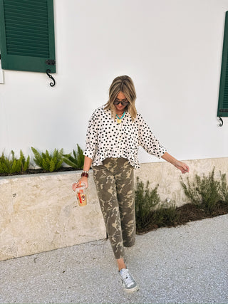 real deal ruffle top - polka dot