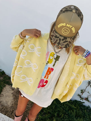 oversized bow cardigan - yellow