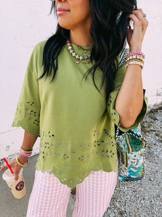 iris eyelet top - green