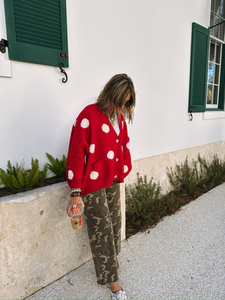 oversized polka dot cardigan - red / white
