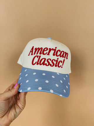 ETTA OG | american classic trucker hat - denim / polka dot