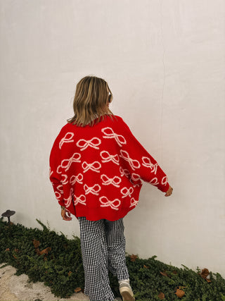 oversized bow cardigan - red