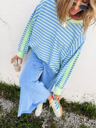 dusty blue oversized stripe top