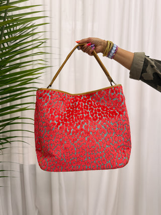 olivia tote - pink leopard chenille
