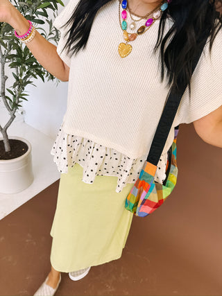 peekaboo polka dot ruffle top