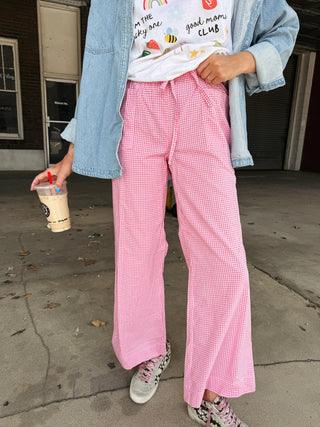 giving gingham pants - pink