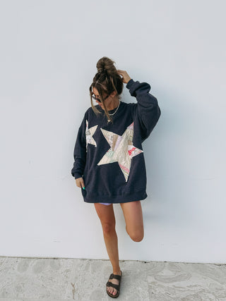 ETTA OG | quilted STARS sweatshirt - charcoal