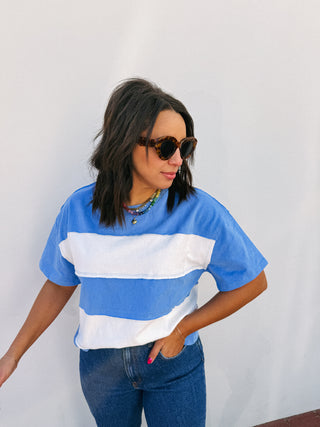 cut edge stripe top - blue