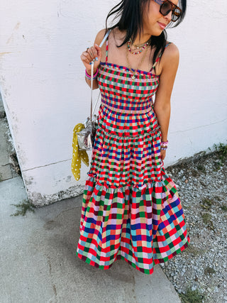 afterparty plaid maxi dress