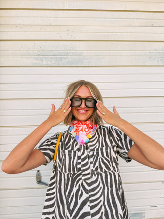 zola zebra button mini dress