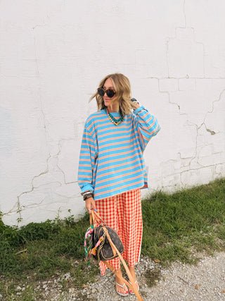 oversized comfy stripe long sleeve - blue
