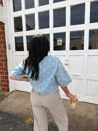 dolly denim polka dot top