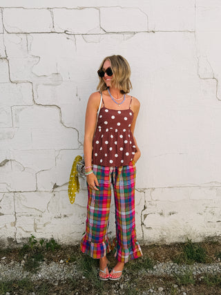 picture day polka dot tank top - brown