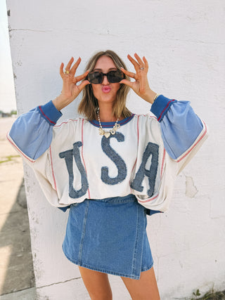 USA patchwork top - denim