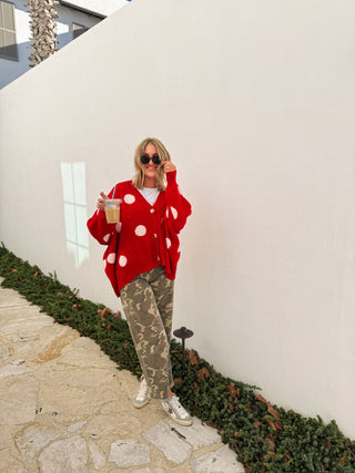 oversized polka dot cardigan - red / white