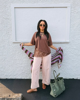poker face lace tee - brown