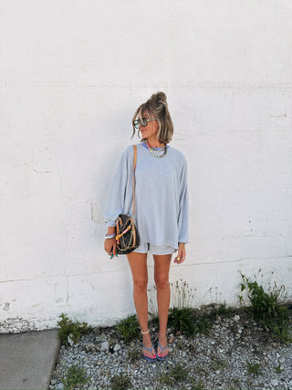 gimme more stripe top - periwinkle