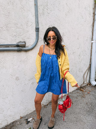socialite stripe mini dress - blue