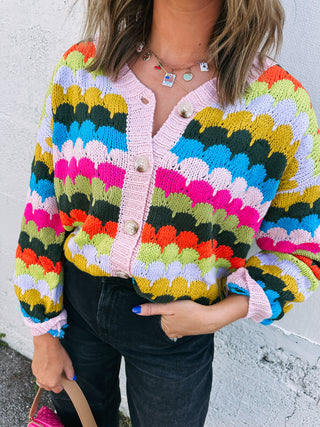 rainbow fish cardigan