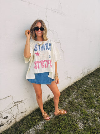 stars and stripes patch top - cream