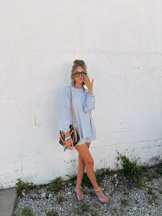 gimme more stripe top - periwinkle