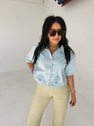 catch my drift denim top