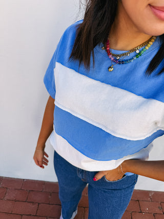 cut edge stripe top - blue