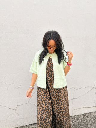 mint tea button sweater top